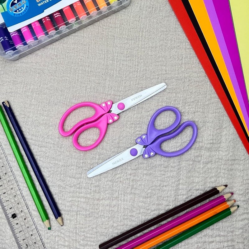 SLEMOON Scissors for Kids Ages 4-8 | Blunt Tip Safety Toddler Scissors, Stainless Steel Blades, ABS Plastic | School Craft Supplies, Art Projects, Pink (Princess Design with Rhinestones) - Image 5